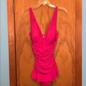 Ruched Ruffle Pink One Piece Swimsuit